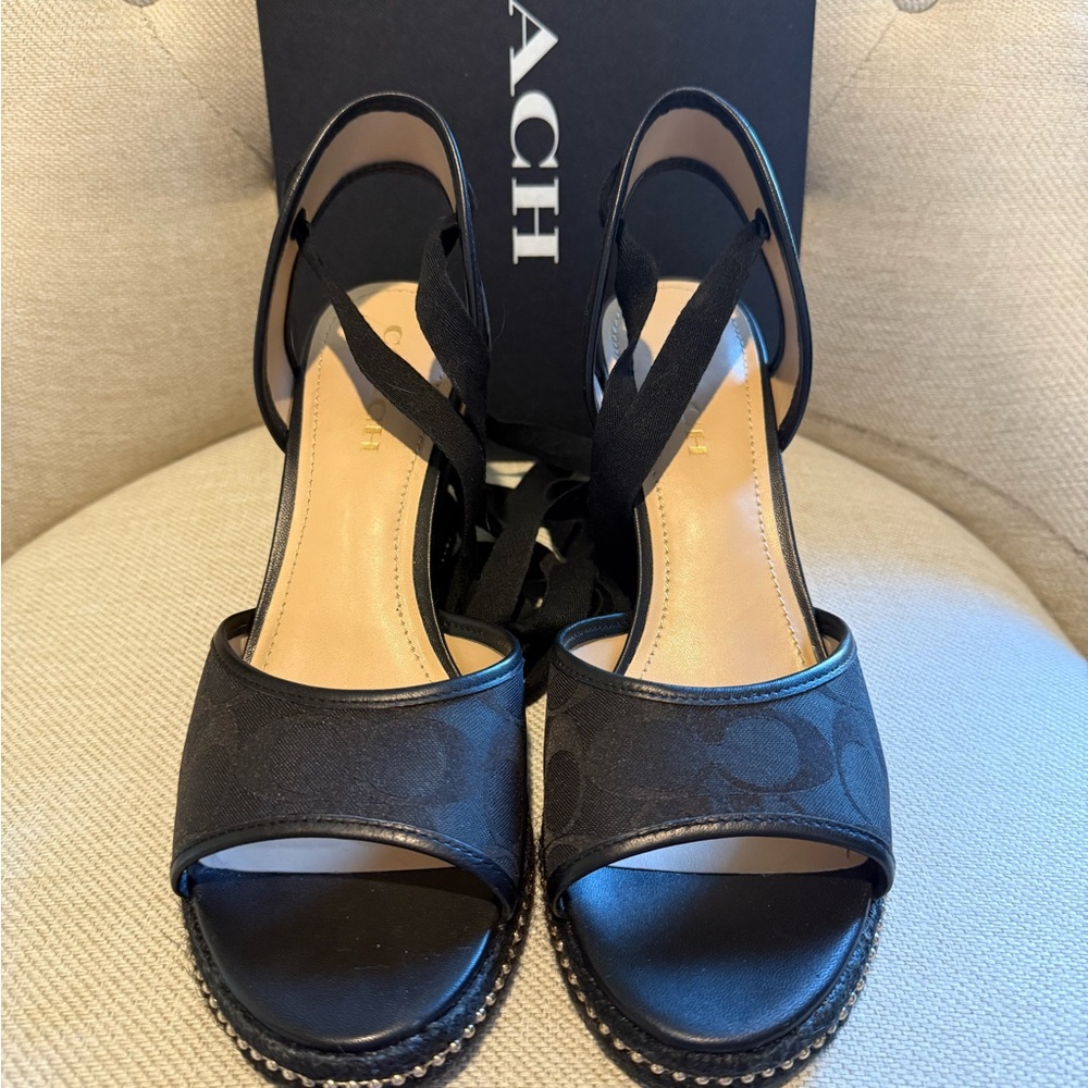 Coach Black Heels with Ankle Strap and Platform